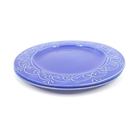 Le Poet-Laval France Blue Dinnerware Lot of 2 Dinner Plates Raised Design Cobalt - Picture 6 of 12